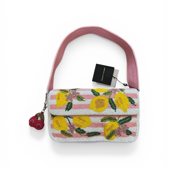 kate spade Handbags - America & Beyond Pink Beaded Shoulder Bag with Yellow Lemon Motif.  With Charm.